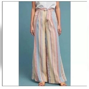 Anthropologie Sz 12 (34") Wide Leg Striped Linen Pants 30" Inseam New No Tags